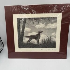 Bruce S. Garrabrandt Print Setter Dog Black & White Matted  Art Vintage 14 X 16
